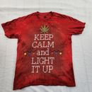 Camiseta Keep Calm Light Up Navidad Cannibas roja manga corta adulto S