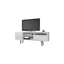 Manhattan Comfort Liberty Collection Mid Century Modern TV Stand With One Cabinet and Three Open Shelves and One Cubby With Splayed Legs, White/Wood