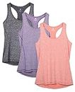 icyzone Workout Running Tank Top for Women - Racerback Yoga Tops Exercise Gym Shirts 3-Pack (XXL, Charcoal/Lavender/Peach)