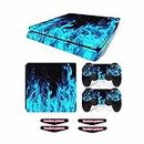 Decal Skin for Ps4 Slim, Whole Body Vinyl Sticker Cover for Playstation 4 Slim Console and Controller (Include 4pcs Light Bar Stickers) (PS4 Slim, Blue fire)