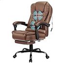 ALFORDSON Ergonomic Office Chair with Massage, Footrest and 150° Recline, PU Leather Executive Managerial Chair with SGS Listed Gas-Lift, Swivel Gaming Chair for Computer Task Desk, Max 150kg (Brown)