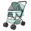 Wedyvko Medium Dog Stroller 50lb - Pets Stroller for Medium Dogs with Storage Basket & Pouch, Security Leashes, Teal Blue