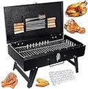 MAZORIA Barbeque Grill Set For Home & Outdoor Portable Tandoor Charcoal Bbq Foldable Briefcase Griller Barbeque Grill With 8 Skewers, 1 Grill, 1 Glove, 1 Tong & 1 Butter Brush, Countertop