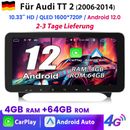 Radio de coche Android 12 10,33"Para Audi TT MK2 8J GPS navegación WIFI BT SWC 4+64G