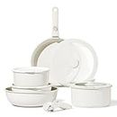 CAROTE 11pcs Pots and Pans Set, Nonstick Cookware Detachable/Removable Handle, Induction RV Kitchen Set, Oven Safe, Cream White