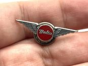 50s 60s Vintage Delta Airlines Red Enamel Sterling Silver Small Wings Pin
