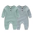 ZAV Solid Unisex Baby Boy Girl Rompers 2 Pack Long Sleeve Jumpsuits Infants Clothes Outfits