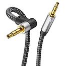 Nanxudyj 3.5mm Audio Cable 6ft/1.8M, Stereo Aux 3.5mm to 3.5mm Cable 90 Degree Long Aux Cable Aux 3.5mm Male to Male Right Angle TRS Cable Compatible for Headphone,Tablets, Speakers, 24K Gold Plated