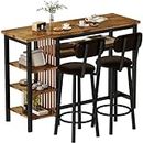 Recaceik Counter Height Dining Set - Bar Table and 2 Upholstered Stools with Storage Shelves, Kitchen Breakfast Nook Pub Set