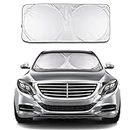 JUSTTOP Car Sun Shade Windshield - Foldable Sun Car Window Shield 210T Coated Silver Cloth Reflective Polyester Material Blocks 99% UV Rays, Fits Most Windshields(Medium 59 x 28.3 in)
