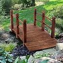 5 ft Garden Bridge, Classic Wooden Arch with Safety Rails Stained Finished Footbridge, Decorative Pond Landscaping, Backyard, Creek or Farm,Brown