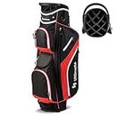 Goplus Golf Cart Bag with 14-Way Top Dividers, Golf Cart Bag Golf Club Bag with 9 Zippered Pockets, Cooler Bag, Rain Hood, Shoulder Strap, Carry Handle, Lightweight Golf Bag for Men Women (Black+Red)