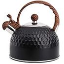 Lawei 2.5 Quart Whistling Tea Kettle with Wood Grain Anti Heat Handle, Stainless Steel Tea Kettles Food Grade Teapot for Stove Top Gas Electric Applicable