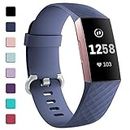 GEAK Strap Compatible for Fitbit Charge 3/ Charge 4, Adjustable Classic Replacement Wristband Activity Tracker Women Men, Small BlueGrey