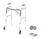 Walker Folding Deluxe 2 Button with Front 5" Wheels and Free ski and Round Rear Glide caps, Adjustable Height (Short, Standard, Tall People) by Healthline Trading
