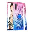 for Samsung Galaxy Note 10 Case, CrazyLemon Bling Heart Shape Quicksand & Full Side Rhinestone Design Pink + Blue Shockproof Soft Silicone TPU Case with Ring Holder Kickstand for Girls Women - 05