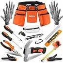 INCLY 18PCS Kid Hand Tool Set, Boy Builder's Tool Set with Real Hand Tools, Kids Tool Belt Waist 20"-32", Toddlers Learning Tool Kit Hammer Screwdriver Plier for Home DIY Woodworking Play