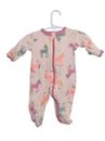 BABY BERRY Pink Unicorn Cotton Full Zip Pink Floral One Piece Romper Size 0000
