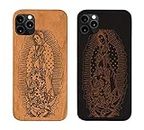 sevgie Wood Case for iPhone 12/12 Pro Virgin Mary [Shockproof Hybrid Protective Cover Unique] Natural Real Wood & Soft TPU Wooden – Guadalupe Black