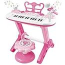 Kids Keyboard Piano Toys, 31-Keys Toddler Piano for Beginners with Microphone, Stool, Portable Multifunction Electronic Musical Instrument, Birthday Educational Toy Gift for Girls Age 3 +(Pink)