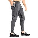 ZENWILL Mens Tapered Gym Joggers, Fitness Pants Casual Workout Track Pants with Zip Pockets（Medium,Dark Gray