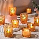 Layhit 24 Pcs Glass Votive Candle Holders Set Vintage Glass Tea Lights Candle Holders Bulk for Table Centerpieces Wedding Christmas Party Decoration Housewarming (Yellow)