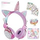 Girls Pink Unicorn Wired Headphones,Cute Cat Ear Kids Game Headset for Boys Teens Tablet Laptop PC,Over Ear Children Headset withMic,for School Birthday Xmas Gifts