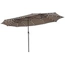 Tangkula 15 Ft Patio Umbrella with 48 LED Lights, Double-Sided Outdoor Umbrella W/ Auto-Charging Solar Panel, Extra-Large Outdoor Market Umbrella W/ Hand-Crank System for Poolside, Garden & Backyard (Brown)