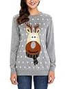 Sidefeel Women's Knited Holiday Pullover Christmas Cute Reindeer Sweater Large Grey