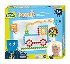 Lena 35623 Mosaic Plug-in Game Set with 100 Coloured Pegs, Mosaic Plug Diameter 10 mm, Mosaic Game for Children from 3 Years, Complete Set with Pegboard Approx. 21 x 16 cm and Organiser, Colourful