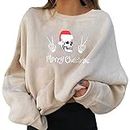 Clearance 2023 Amazon Warehouse Deals Liquidation Sweatshirt à Capuche Femme Pulls de Noël pour Femmes Fun Graphic Print Round Neck Long Sleeve Sweatshirt Tops Sweat Capuche Homme (Beige, S)