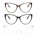 RMLKI 3 pieces Blue Light and UV Blocking Glasses for Computer/Game/TV/Mobile Phone to protect your eyes. Men Women (Black + White + Leopard)
