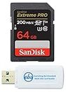 SanDisk 64GB Extreme PRO SD UHS-I Memory Card Works with Sony Mirrorless Camera ZV-E1 (SDSDXXU-064G-GN4IN) U3 V30 4K UHD Bundle with (1) Everything But Stromboli SDHC Card Reader