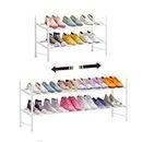 Forthcan Shoe Rack Shoes Organizer, Metal Iron of Expandable and Adjustable Shoes Organizer, Stackable Shoe Shelf for Entryway Doorway (White, 2-Tier)