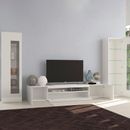Mueble de pared para salón con soporte de TV y 2 vitrinas blancas brillantes Dai