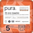 Pura Premium Eco Baby Nappies, Size 5 (11-25kg / 24-55 lbs)1 Pack of 25 Infant Sustainable Diapers, Perfume Free, Clinically Tested and Hypoallergenic