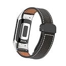 Magnetisch Lederarmband für Fitbit Charge 3/ Charge 4 Armband, Elegante Leder Armbänder für Herren Damen Verstellbarer Ersatzarmband Kompatibel mit Fitbit Charge 3/ Charge 4 Uhrenarmband (Schwarz)