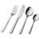 Cutlery Set 16 Piece, Stainless Steel Flatware Silverware Sets with Square Edge, Service for 4 People, Elegant Tableware Included Knives Forks Spoons, Mirror Finished & Dishwasher Safe (Silver)