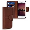 kalibri Wallet Case Compatible with Apple iPhone SE (1.Gen 2016) / iPhone 5 / iPhone 5S - Leather Cover with Stitching and Card Slots - Dark Brown