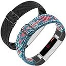 Adjustable Elastic Nylon Bands Compatible with Fitbit Alta and Alta HR Fitness Tracker, 2 Pack Braided Stretchy Wristband Accessory Bracelet Watch Strap Sport Replacement Band for Women Men (Emerald
