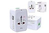 rts usb high speed Universal Travel Adapter Plug World Power Charge Smart Phones, Smart Watches, iPhones Laptop camera tablet Surge/Spike All over the World For International Europe, UK, UAE, with 125V 6A, 250V Protected Electrical Plug white