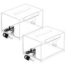 Belle Vous 2 Pack Clear Plastic Suggestion Box with Lock - L11.5 x W16 x H10cm / 4.53 x 6.30 x 3.94 Inches - Large Comment, Ballot, Donation, Collection, Key Drop, Business Cards & Ticket Container