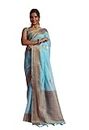 BE4ME.COM Women's Pure Lichi Silk Indian Wedding Wear kanjeevaram Saree with UnStitched Blouse Piece (Sky Blue 0), Sky Blue, free