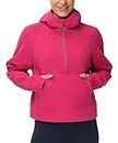 THE GYM PEOPLE Women's Half Zip Hoodies Long Sleeve Fleece Lined Crop Pullover Sweatshirts with Pockets Thumb Hole Bright Pink