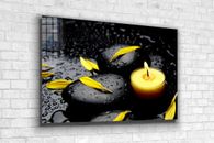 Candle & Yellow Petals Tempered Glass Printing Wall Art Australian Made Quality