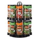 Premier Housewares Spice Rack with Spices Included | Free Rotating Standing Spice Jars for Cooking | Space Saving Seasoning Organizer | 16 Storage Containers for your Kitchen