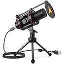 MAONO USB Computer Microphone, All in One Condenser PC Mic with Gain Knob, Zero Latency Monitoring, Metal Pop Filter and Tripod Stand for Podcasting, Streaming, Voice Over, Zoom Meeting (PM471TS)