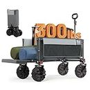 TIMBER RIDGE 47" Extra Long Collapsible Folding Wagon with Tailgate, 300lbs Heavy Duty Beach Wagon with All-Terrain Big Wheels, Foldable Utility Wagon Cart for Sand Camping Sports Shopping, Gray