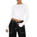 OYIGELZ Long Sleeve Shirt Women's Basic T-Shirt Crop Top Y2K Slim Fit Casual Tee Tops(White-d,M)
