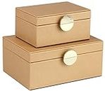 HofferRuffer Faux Leather Jewelry Boxes, Decorative Boxes Storage Accessory Organizer with Gold Hardware Decor, Classic Vegan Leather Set of 2 Pieces (Gold)